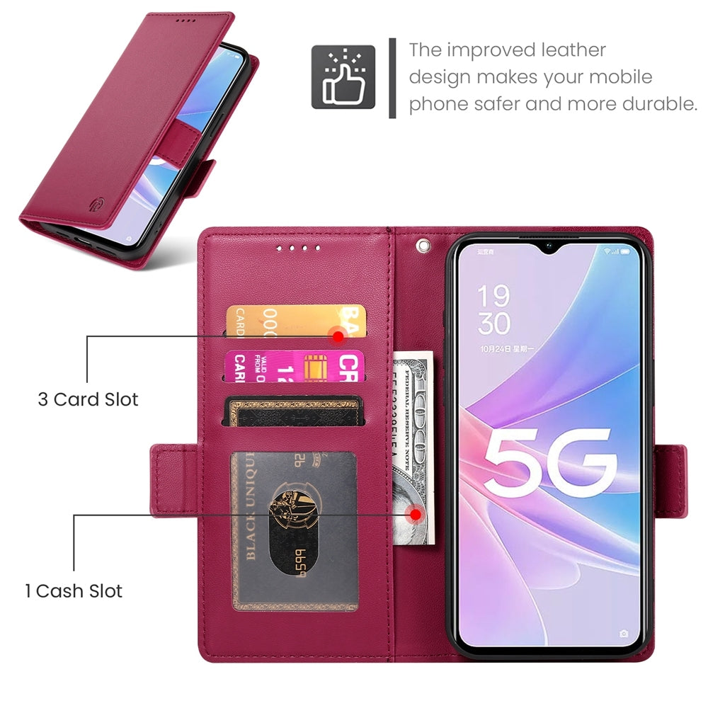 OPPO A58x Global Wallet Case - Luxury Magnetic PU Leather Flip Cover with Card Slots, Stand & Shockproof Protection
