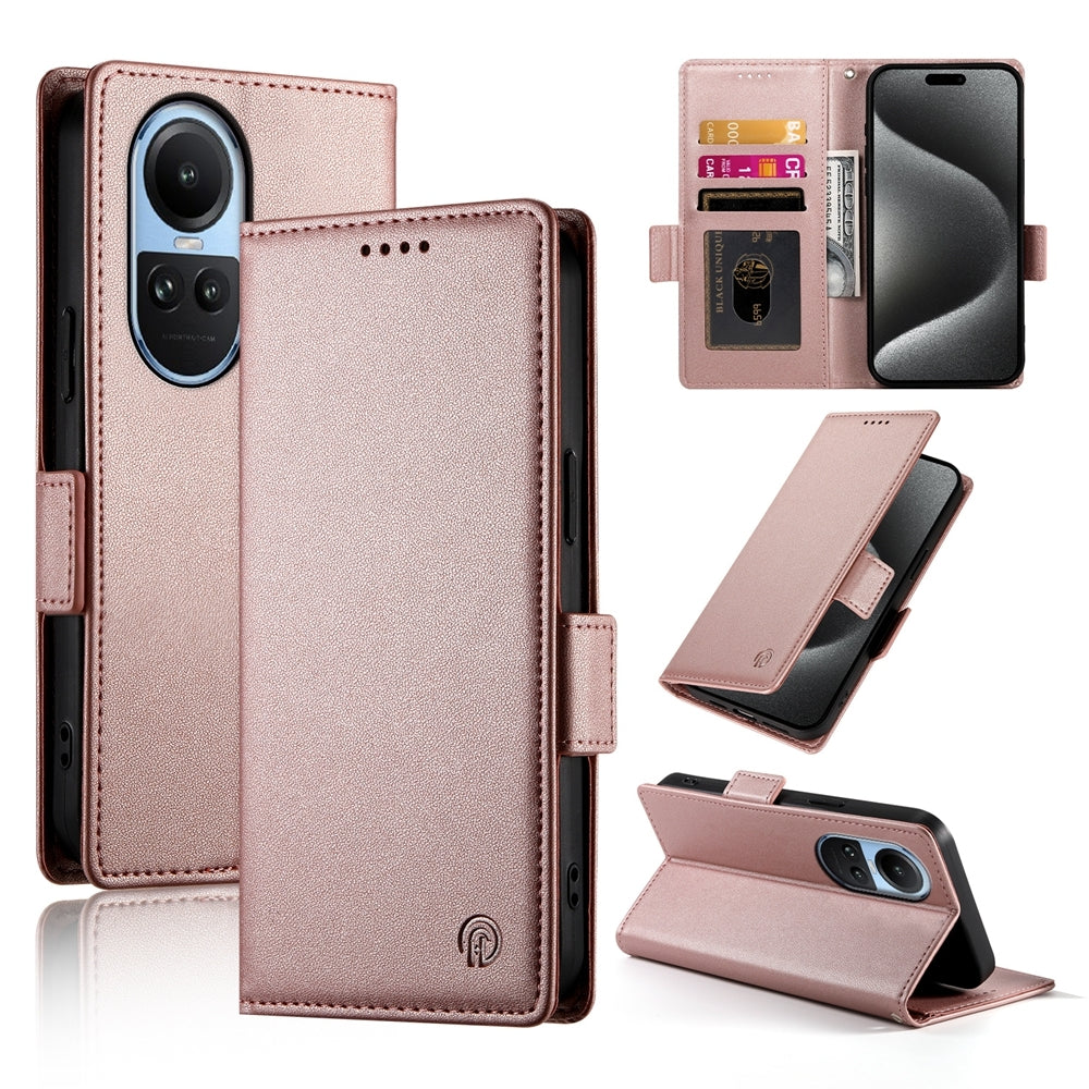 OPPO Reno10 Wallet Case - Luxury Magnetic PU Leather Flip Cover with Card Slots, Stand & Shockproof Protection