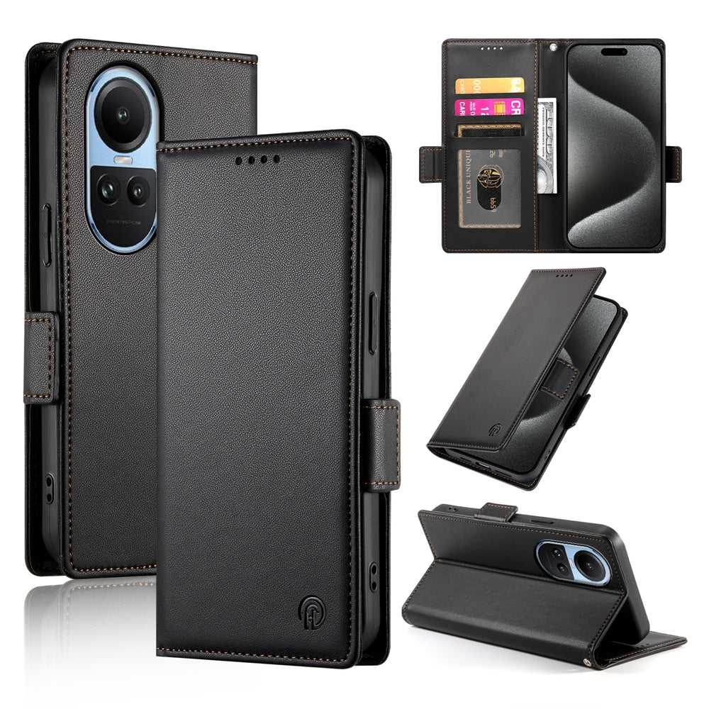 OPPO Reno10 Wallet Case - Luxury Magnetic PU Leather Flip Cover with Card Slots, Stand & Shockproof Protection
