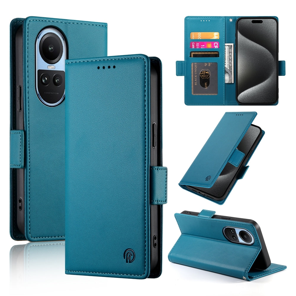 OPPO Reno10 Wallet Case - Luxury Magnetic PU Leather Flip Cover with Card Slots, Stand & Shockproof Protection