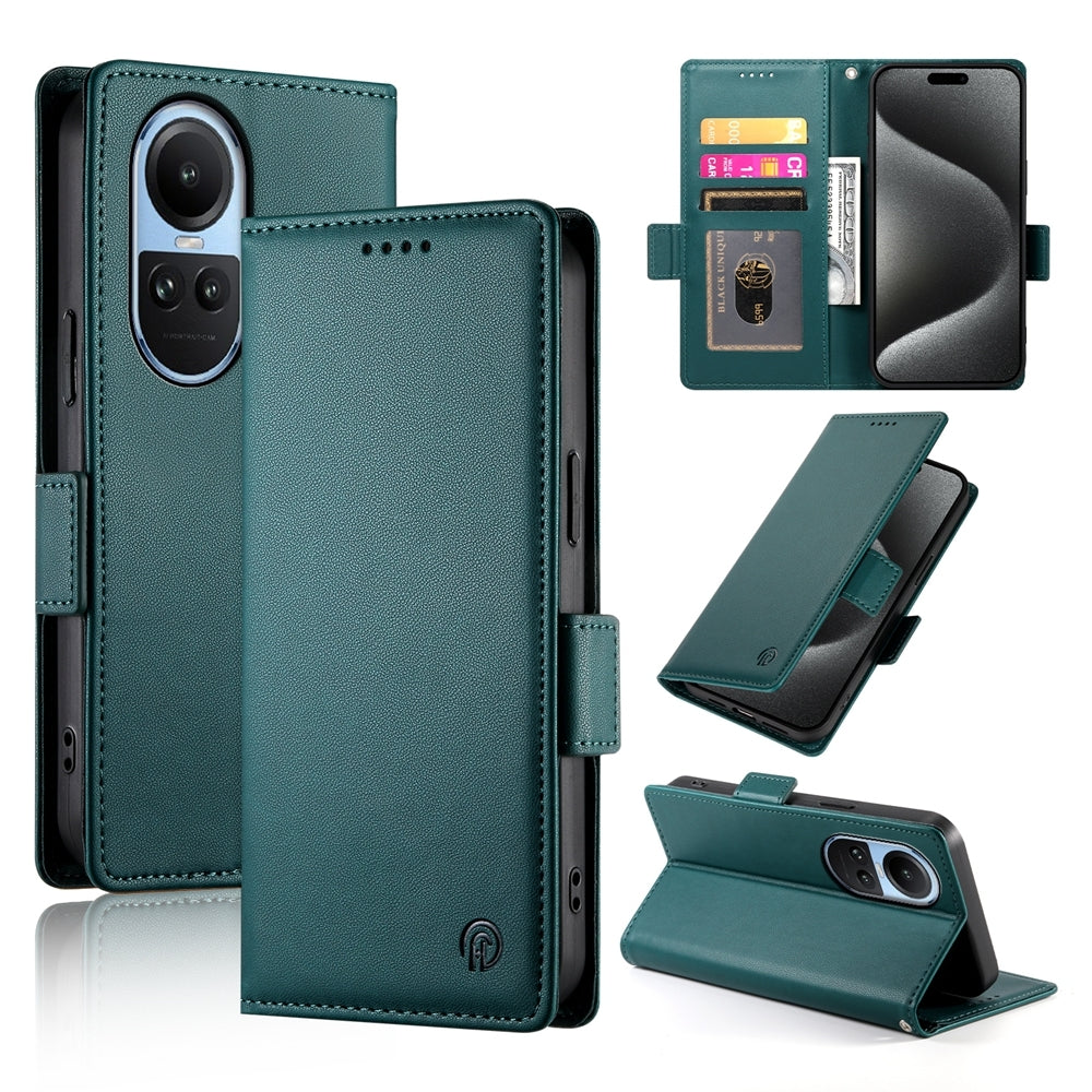 OPPO Reno10 Wallet Case - Luxury Magnetic PU Leather Flip Cover with Card Slots, Stand & Shockproof Protection