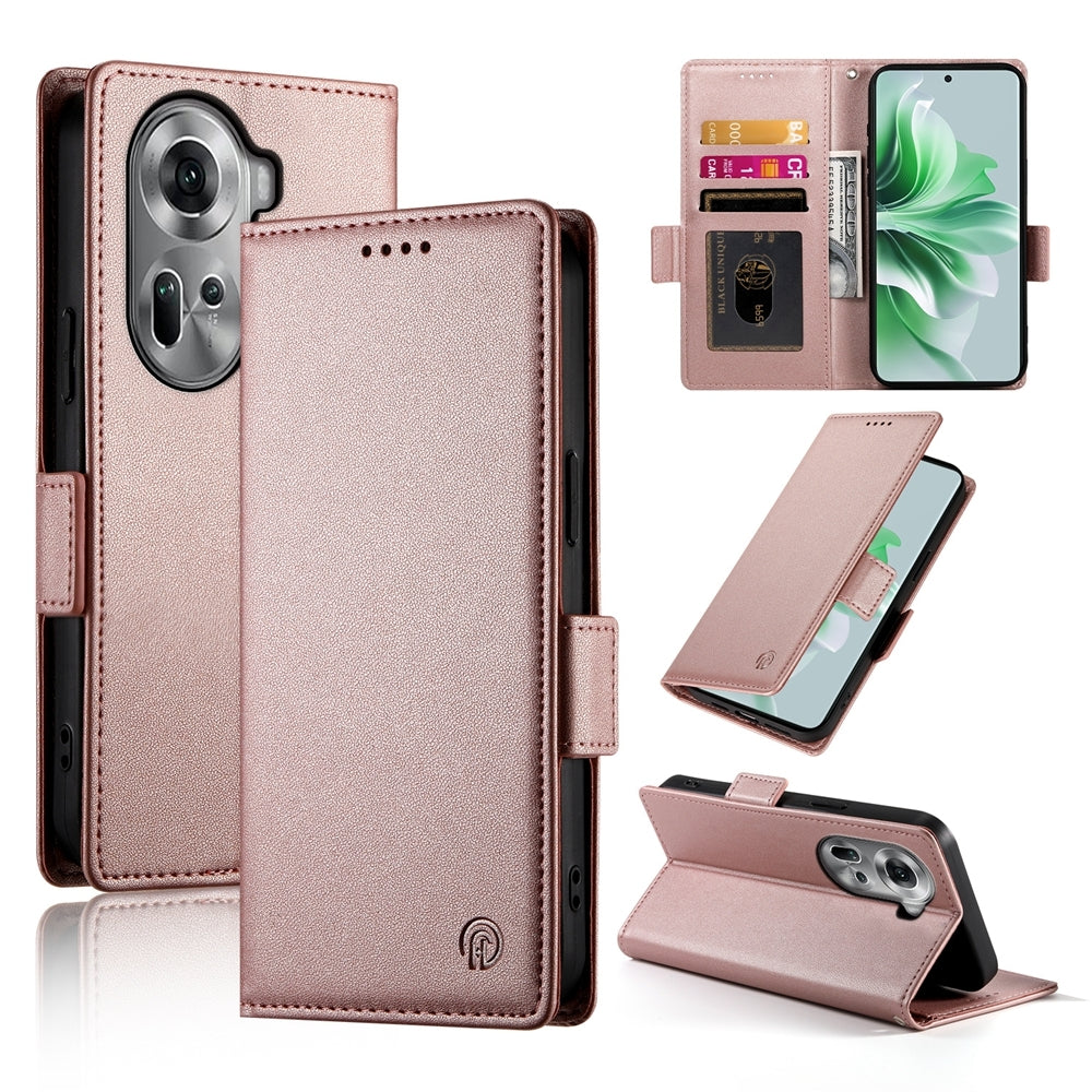 OPPO Reno11 5G Wallet Case - Luxury Magnetic PU Leather Flip Cover with Card Slots, Stand & Shockproof Protection
