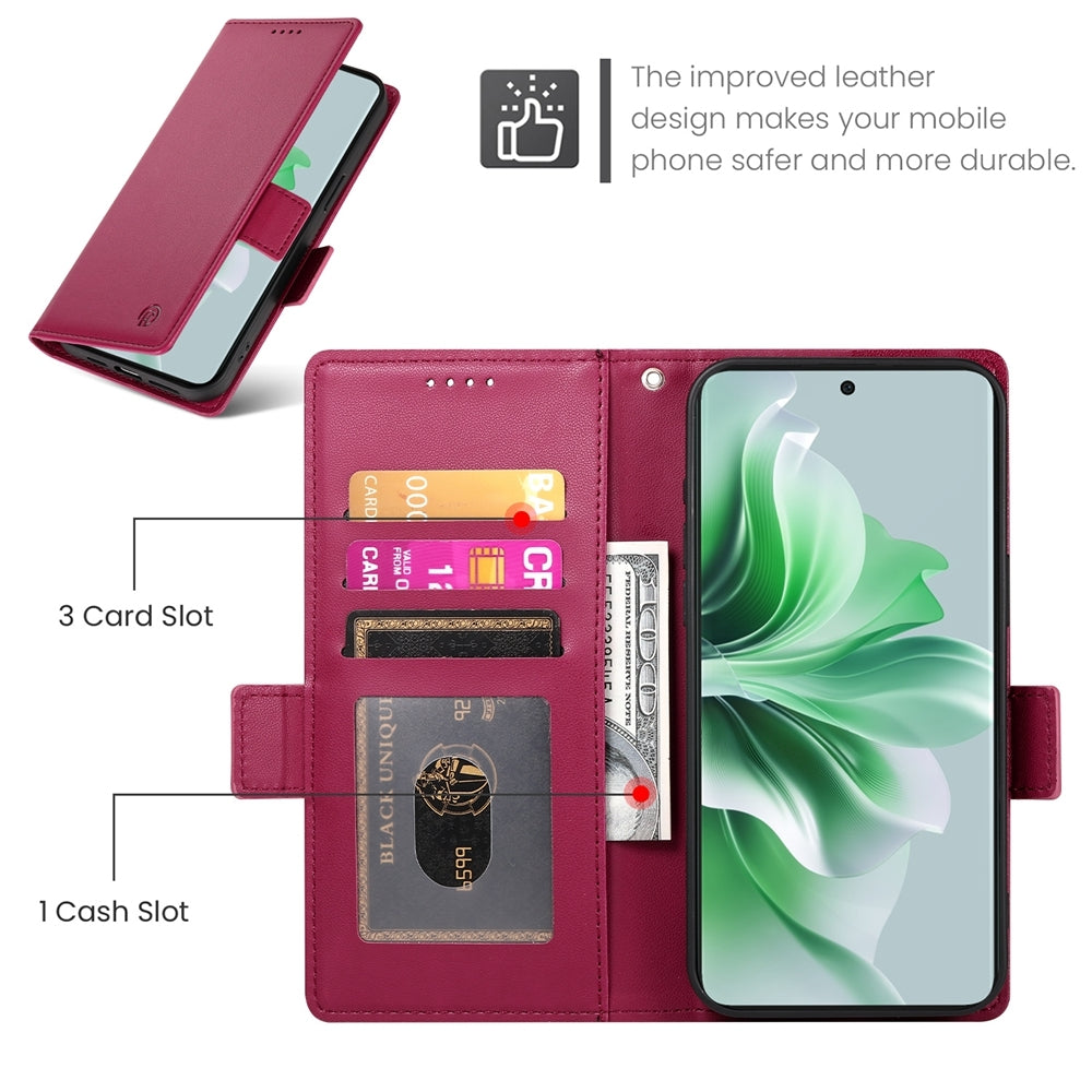 OPPO Reno11 5G Wallet Case - Luxury Magnetic PU Leather Flip Cover with Card Slots, Stand & Shockproof Protection