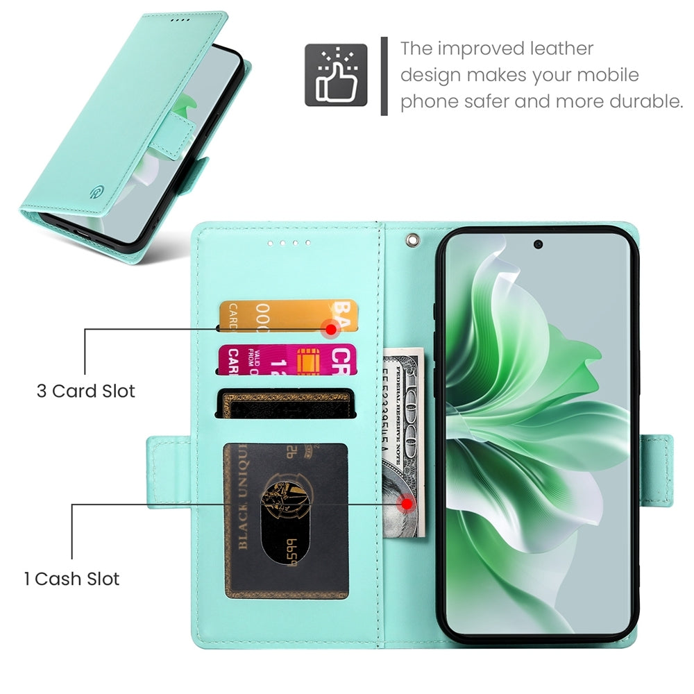 OPPO Reno11 5G Wallet Case - Luxury Magnetic PU Leather Flip Cover with Card Slots, Stand & Shockproof Protection