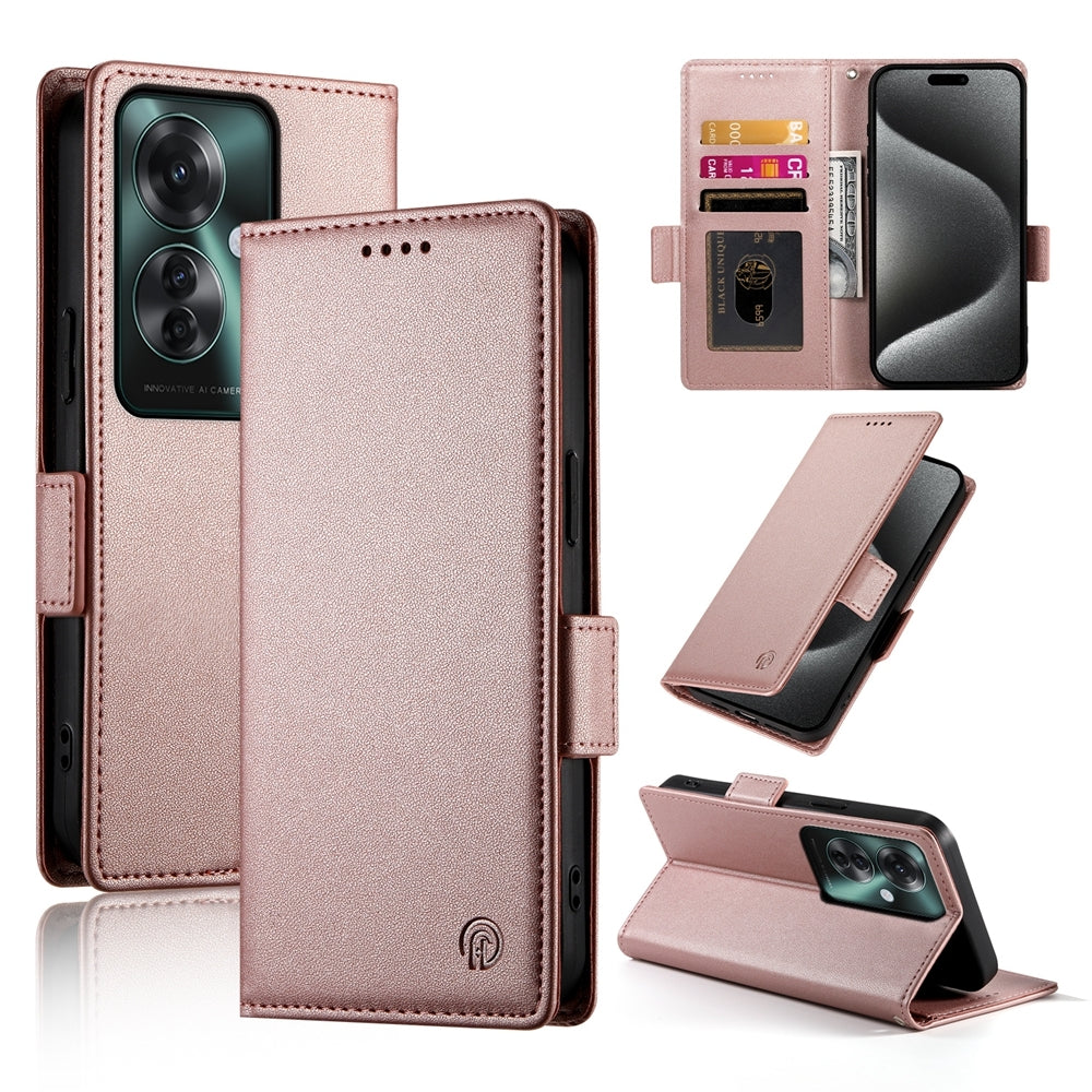 OPPO Reno11 F Wallet Case - Luxury Magnetic PU Leather Flip Cover with Card Slots, Stand & Shockproof Protection