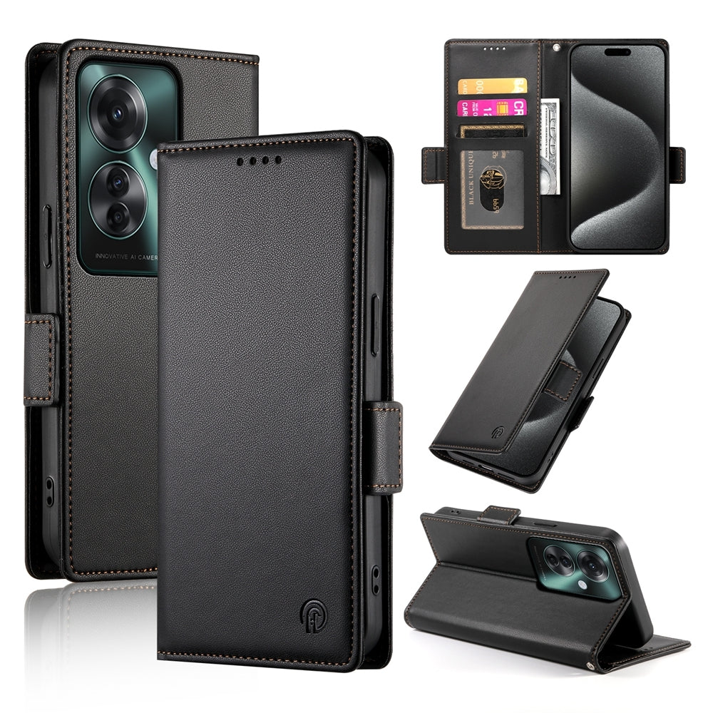 OPPO Reno11 F Wallet Case - Luxury Magnetic PU Leather Flip Cover with Card Slots, Stand & Shockproof Protection