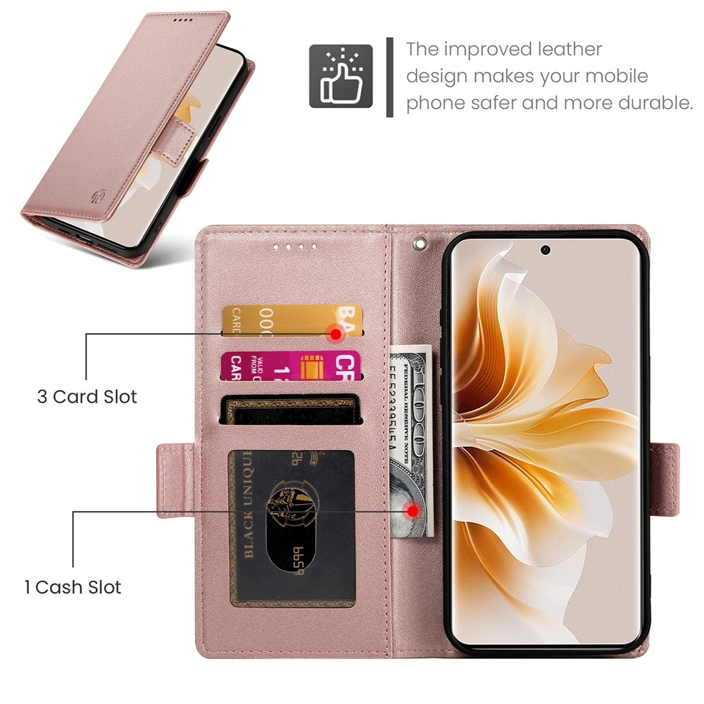 OPPO Reno11 Pro 5G Wallet Case - Luxury Magnetic PU Leather Flip Cover with Card Slots, Stand & Shockproof Protection