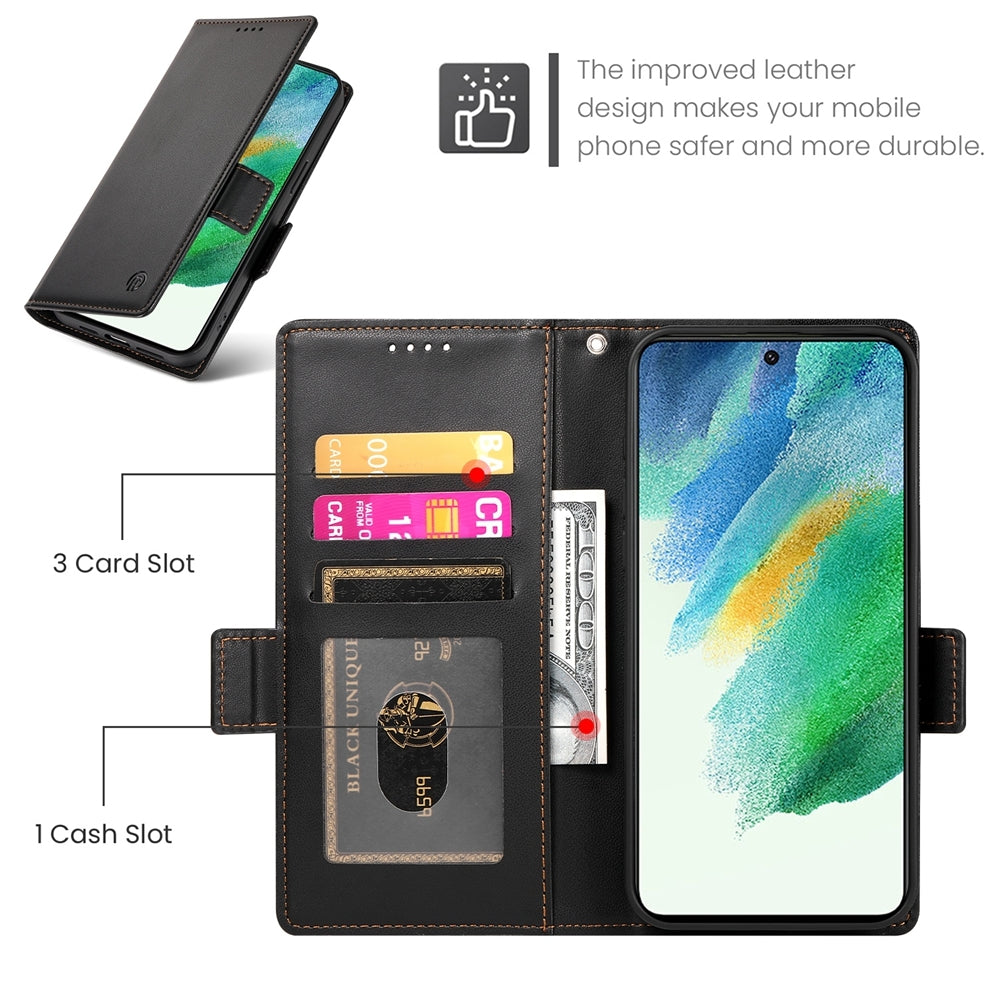 Samsung Galaxy S21 FE 5G Wallet Case - Luxury Magnetic PU Leather Flip Cover with Card Slots, Stand & Shockproof Protection