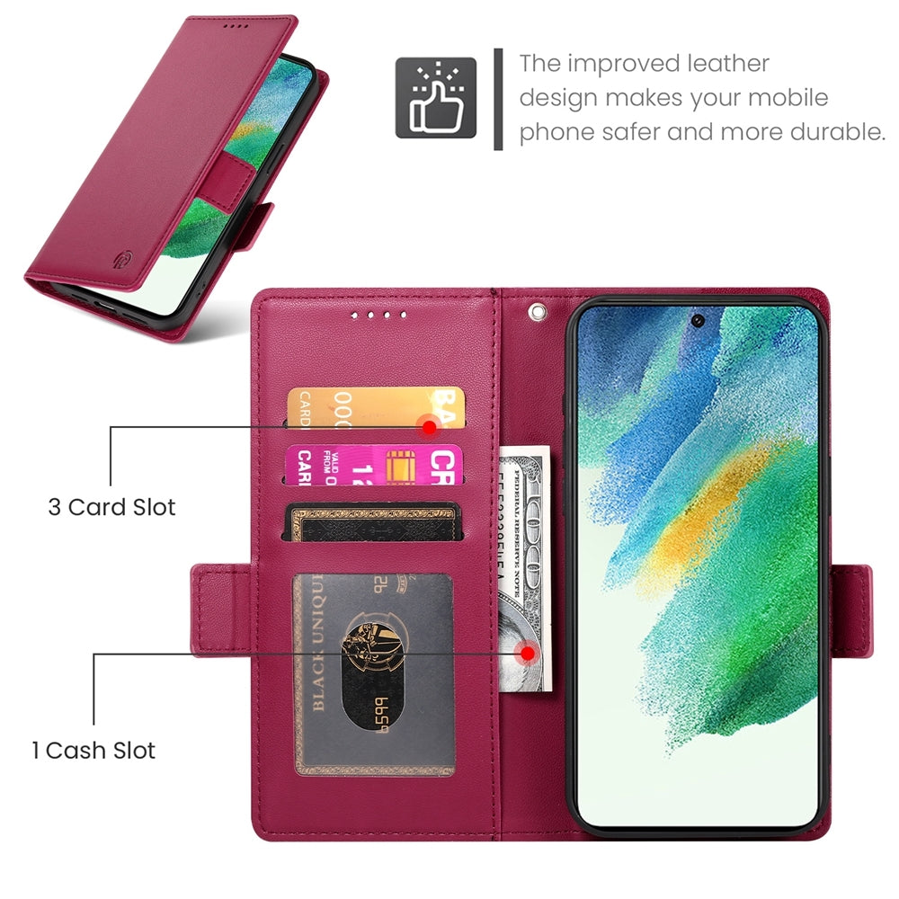 Samsung Galaxy S21 FE 5G Wallet Case - Luxury Magnetic PU Leather Flip Cover with Card Slots, Stand & Shockproof Protection