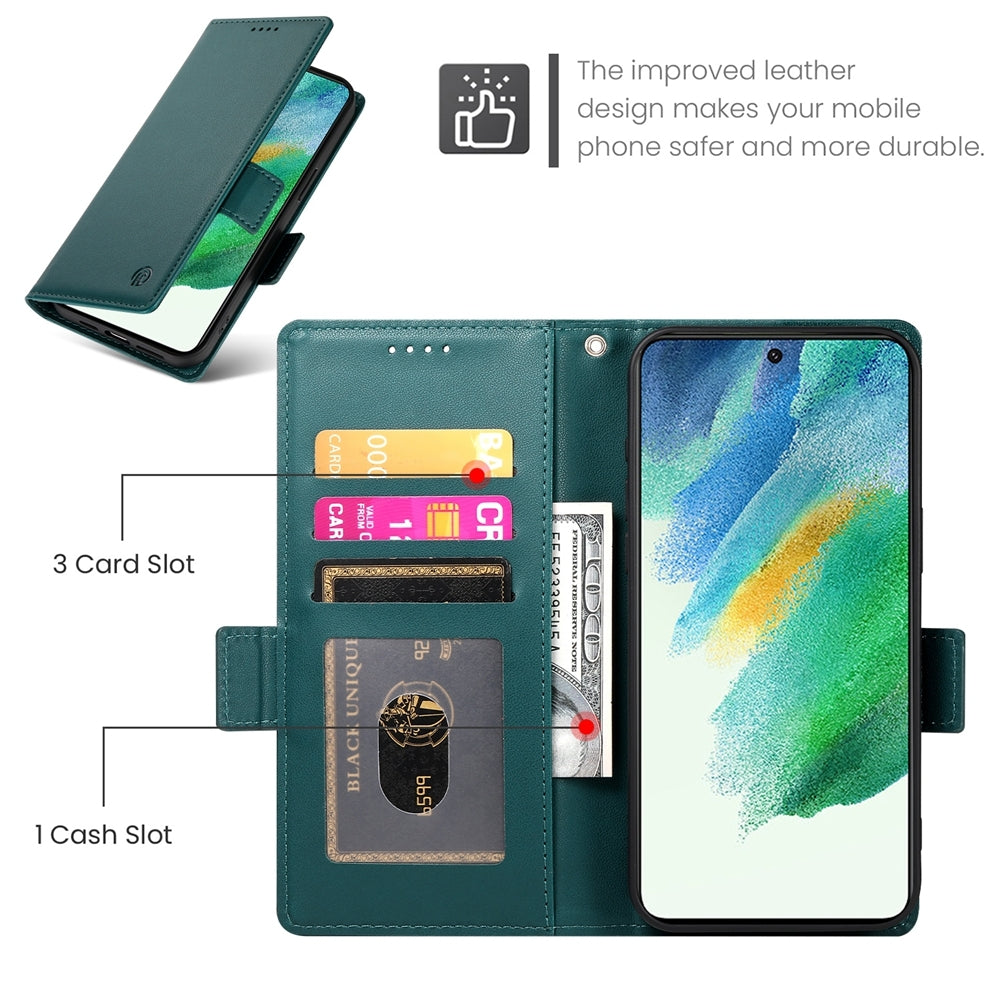 Samsung Galaxy S21 FE 5G Wallet Case - Luxury Magnetic PU Leather Flip Cover with Card Slots, Stand & Shockproof Protection
