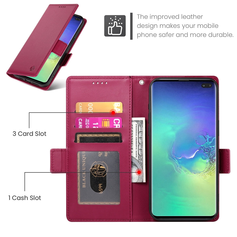 Samsung Galaxy S10+ Wallet Case - Luxury Magnetic PU Leather Flip Cover with Card Slots, Stand & Shockproof Protection