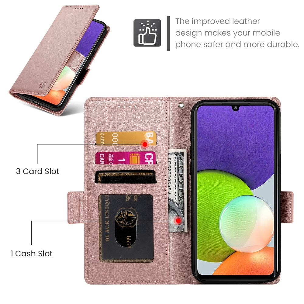 Samsung Galaxy A22 4G Wallet Case - Luxury Magnetic PU Leather Flip Cover with Card Slots, Stand & Shockproof Protection
