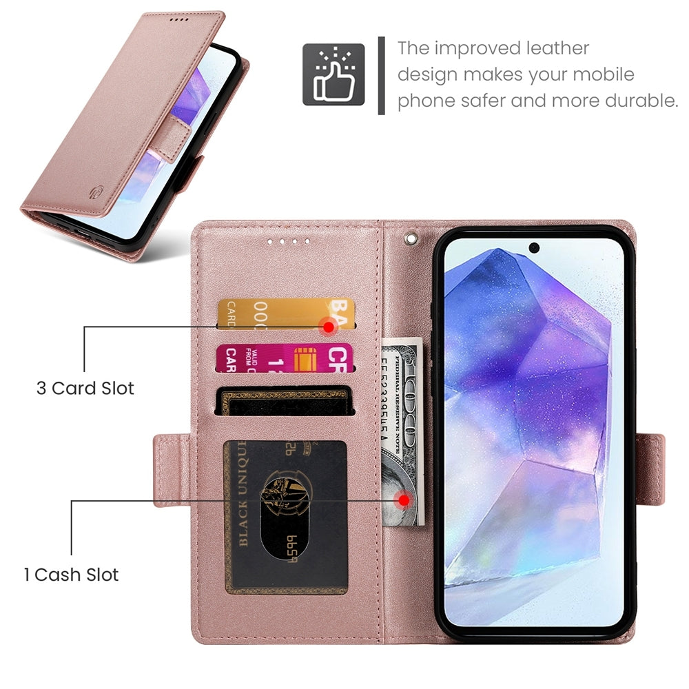 Samsung Galaxy A55 5G Wallet Case - Luxury Magnetic PU Leather Flip Cover with Card Slots, Stand & Shockproof Protection