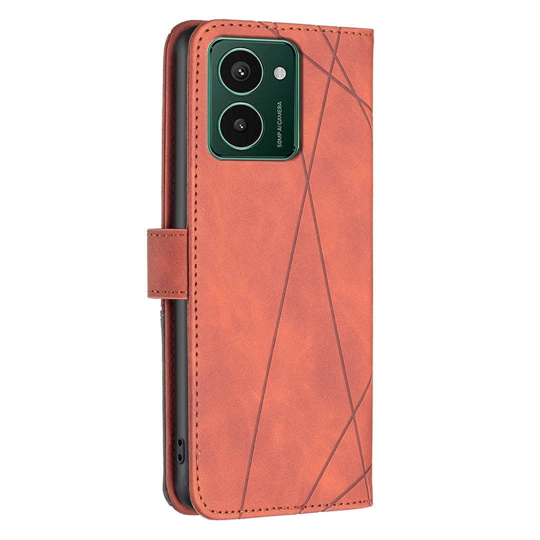 HMD Pulse+ Wallet Case – Rhombus Texture PU Leather, Magnetic Buckle, Card Slots, Stand Function, Shockproof Protective Cover
