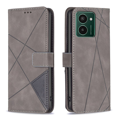 HMD Pulse+ Wallet Case – Rhombus Texture PU Leather, Magnetic Buckle, Card Slots, Stand Function, Shockproof Protective Cover
