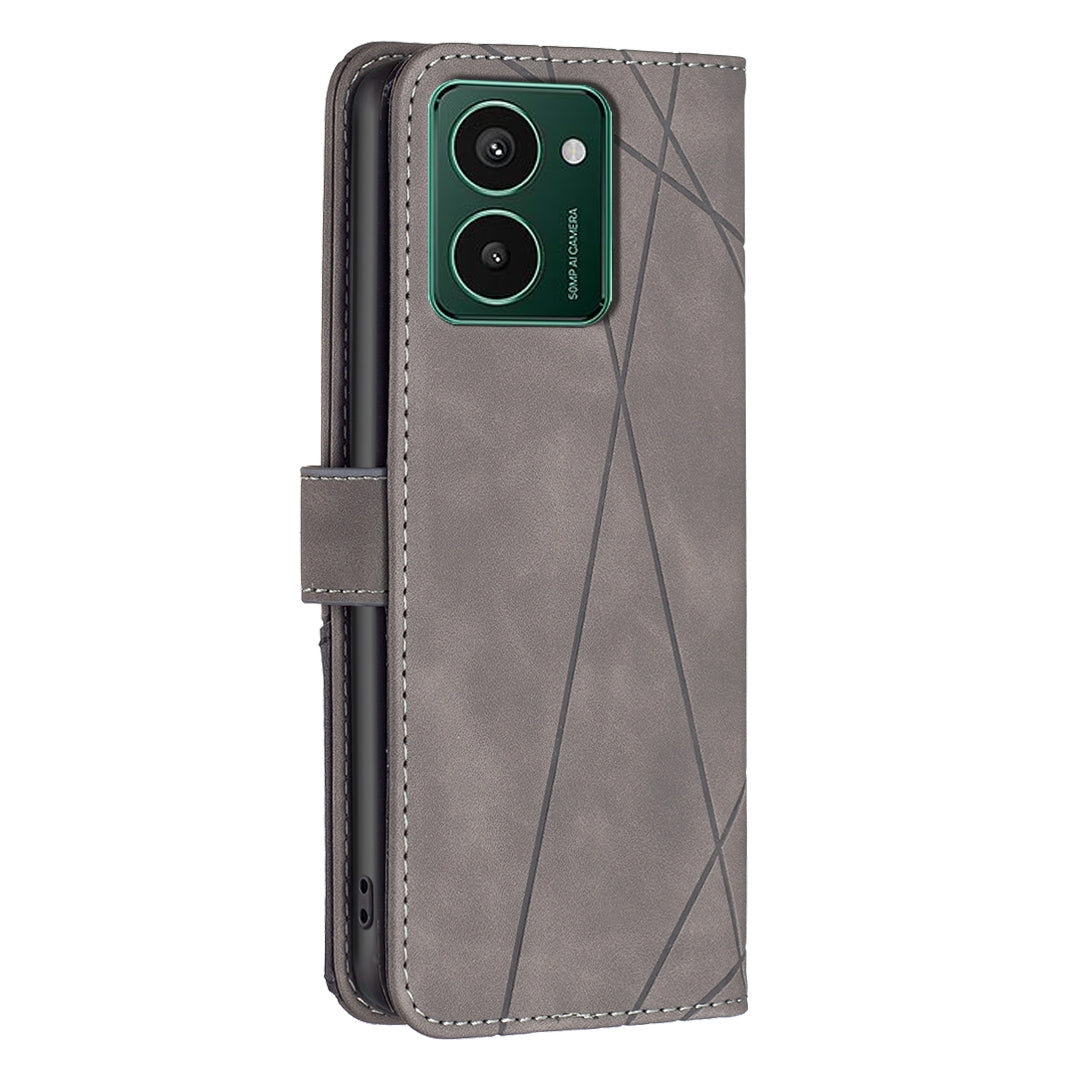 HMD Pulse Wallet Case – Rhombus Texture PU Leather, Magnetic Buckle, Card Slots, Stand Function, Shockproof Protective Cover