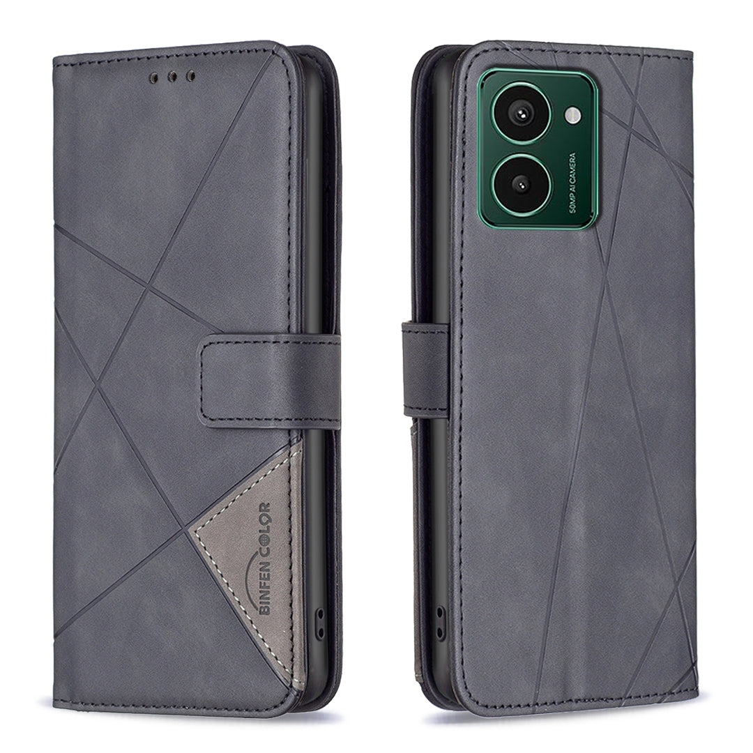 HMD Pulse Wallet Case – Rhombus Texture PU Leather, Magnetic Buckle, Card Slots, Stand Function, Shockproof Protective Cover