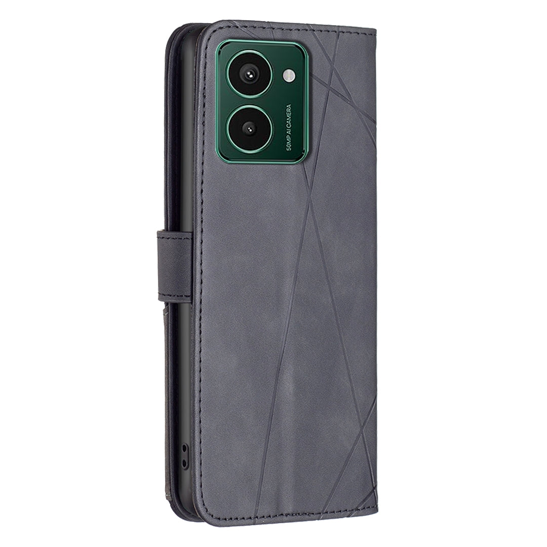 HMD Pulse Wallet Case – Rhombus Texture PU Leather, Magnetic Buckle, Card Slots, Stand Function, Shockproof Protective Cover