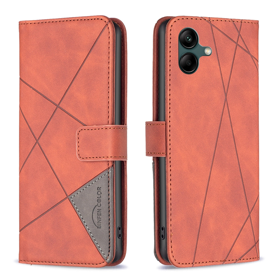Samsung Galaxy A06 Wallet Case – Rhombus Texture PU Leather, Magnetic Buckle, Card Slots, Stand Function, Shockproof Protective Cover