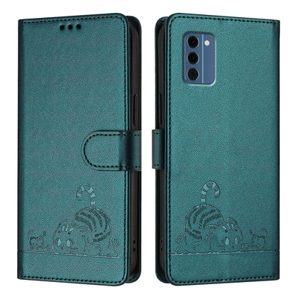Nokia C300 Leather Phone Case with Cat and Rat Embossed Pattern, RFID Protection, Card Holder Slots, Anti-fall Feature & Lanyard