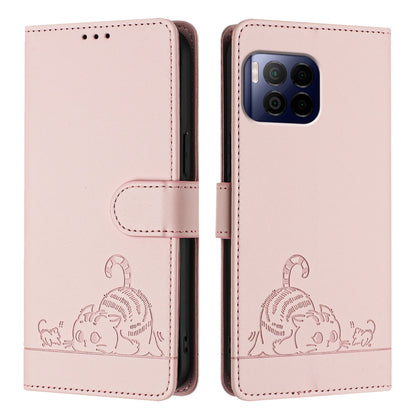 T-Mobile REVVL 7 Pro 5G Leather Phone Case with Cat and Rat Embossed Pattern, RFID Protection, Card Holder Slots, Anti-fall Feature & Lanyard
