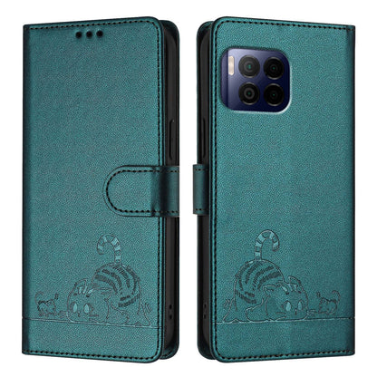 T-Mobile REVVL 7 Pro 5G Leather Phone Case with Cat and Rat Embossed Pattern, RFID Protection, Card Holder Slots, Anti-fall Feature & Lanyard