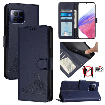 T-Mobile REVVL 7 Pro 5G Leather Phone Case with Cat and Rat Embossed Pattern, RFID Protection, Card Holder Slots, Anti-fall Feature & Lanyard
