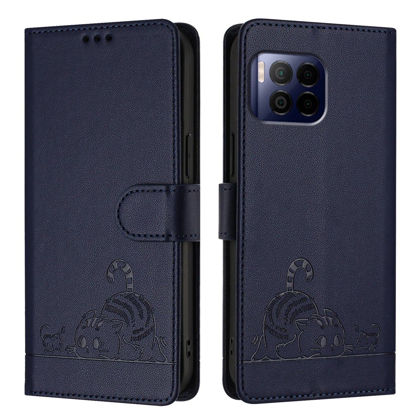 T-Mobile REVVL 7 Pro 5G Leather Phone Case with Cat and Rat Embossed Pattern, RFID Protection, Card Holder Slots, Anti-fall Feature & Lanyard