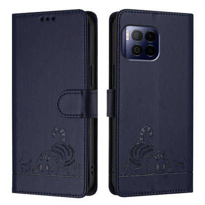 T-Mobile REVVL 7 Pro 5G Leather Phone Case with Cat and Rat Embossed Pattern, RFID Protection, Card Holder Slots, Anti-fall Feature & Lanyard