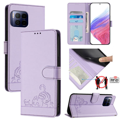 T-Mobile REVVL 7 Pro 5G Leather Phone Case with Cat and Rat Embossed Pattern, RFID Protection, Card Holder Slots, Anti-fall Feature & Lanyard
