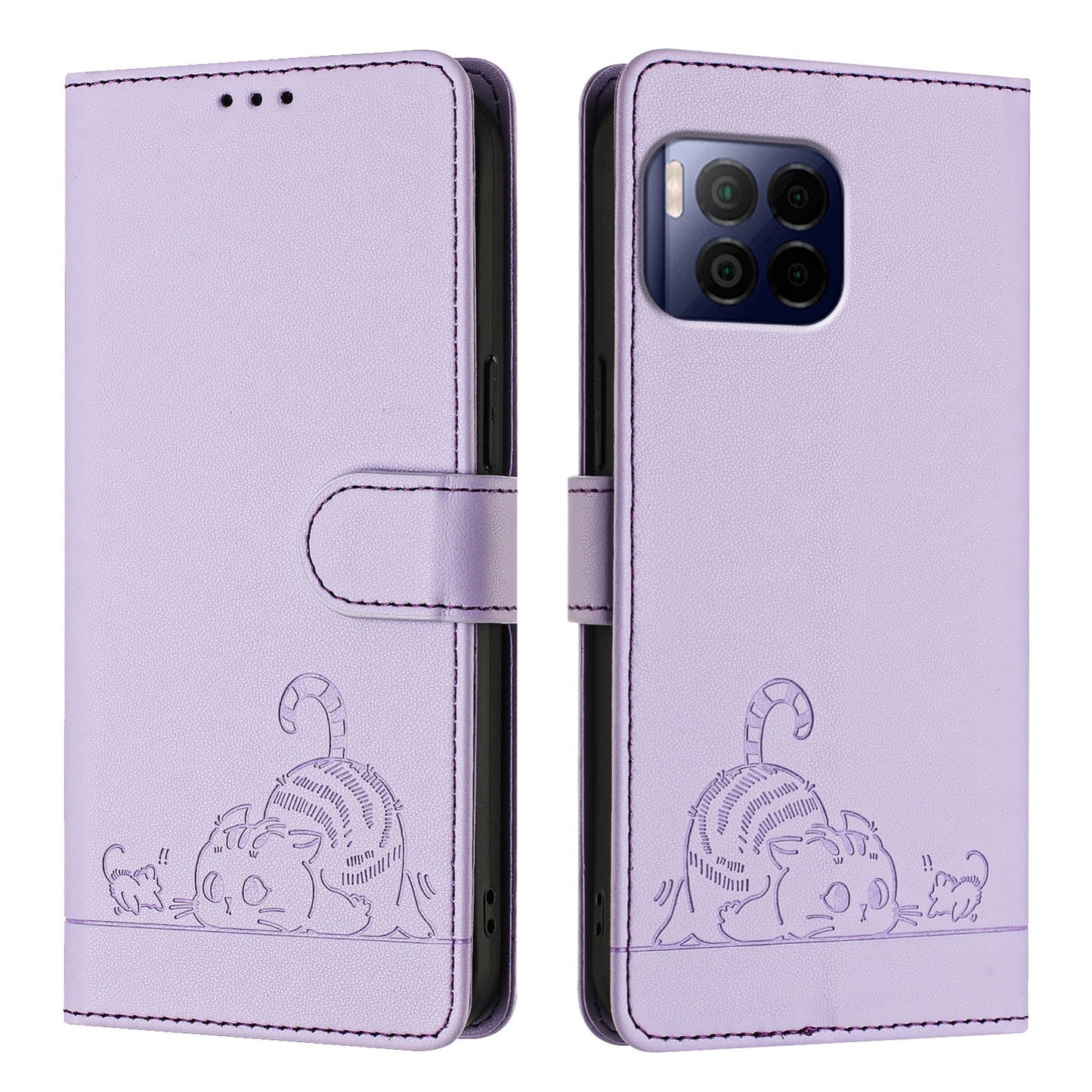 T-Mobile REVVL 7 Pro 5G Leather Phone Case with Cat and Rat Embossed Pattern, RFID Protection, Card Holder Slots, Anti-fall Feature & Lanyard